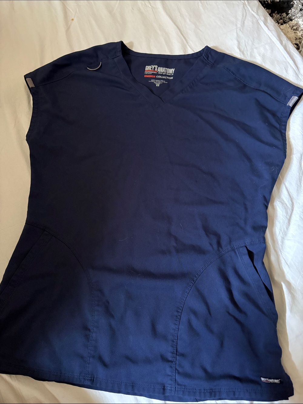 Grey's Anatomy Navy V-Neck Medical Scrub Top with Utility Ring
